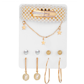 Arihant Trending Set of 4 Stud & Hoop Earrings With a Pearl Clature & Star Necklace PC-ERG-182