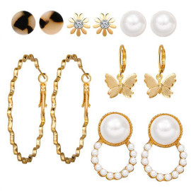 Arihant Mesmerizing Pearl & AD Gold Plated 6 Pair of Earrings For Women/Girls PC-ERG-191