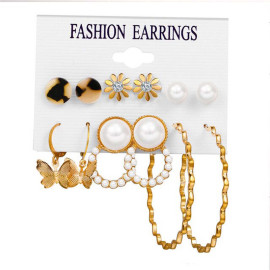 Arihant Mesmerizing Pearl & AD Gold Plated 6 Pair of Earrings For Women/Girls PC-ERG-191