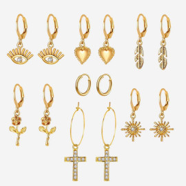 Arihant Marvelous AD Gold Plated Multi Designs 9 Pair of Earrings For Women/Girls PC-ERG-198