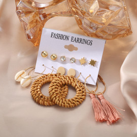 Arihant Exquisite AD Thread Design Gold Plated 6 Pair of Earrings For Women/Girls PC-ERG-199
