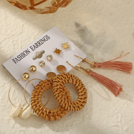 Arihant Exquisite AD Thread Design Gold Plated 6 Pair of Earrings For Women/Girls PC-ERG-199