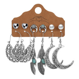 Arihant Pearl Feather Oxidised German Silver Plated 6 Pair of Earrings For Women/Girls 8610