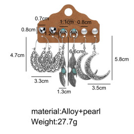 Arihant Pearl Feather Oxidised German Silver Plated 6 Pair of Earrings For Women/Girls 8610