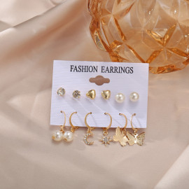 Arihant Beautiful Pearl & AD Gold Plated 6 Pair of Earrings For Women/Girls 8611