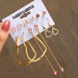 Arihant Gold Plated Heart inspired Pink and Gold Earrings Combo of Studs and Drop Earrings