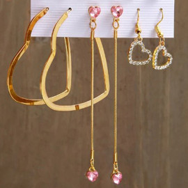 Arihant Gold Plated Heart inspired Pink and Gold Earrings Combo of Studs and Drop Earrings