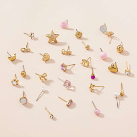 Arihant Jewellery For Women Gold Plated Gold-Pink Toned Studs Combo of 30 Fashionable Pairs