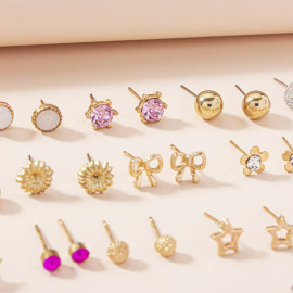 Arihant Jewellery For Women Gold Plated Gold-Pink Toned Studs Combo of 30 Fashionable Pairs