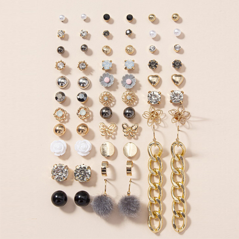 Arihant Jewellery For Women Gold Plated Gold-Black Toned Studs Combo of 30 Amazing Pairs