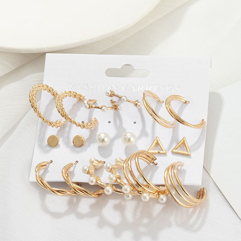 Arihant Gold Plated Gold-Toned Contemporary Hoop Earrings Set of 9