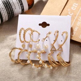 Arihant Gold Plated Gold-Toned Contemporary Hoop Earrings Set of 9