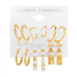 Arihant Gold Plated Gold-Toned Contemporary Hoop Earrings Set of 9