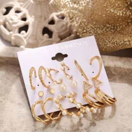 Arihant Gold Plated Gold-Toned Contemporary Hoop Earrings Set of 9