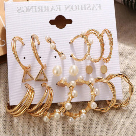 Arihant Gold Plated Gold-Toned Contemporary Hoop Earrings Set of 9