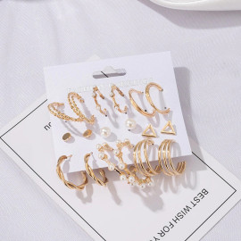 Arihant Gold Plated Gold-Toned Contemporary Hoop Earrings Set of 9