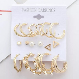 Arihant Gold Plated Gold-Toned Contemporary Hoop Earrings Set of 9