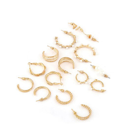 Arihant Gold Plated Gold-Toned Contemporary Hoop Earrings Set of 9