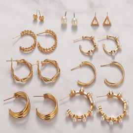 Arihant Gold Plated Gold-Toned Contemporary Hoop Earrings Set of 9