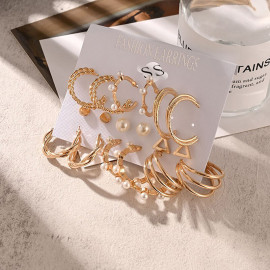 Arihant Gold Plated Gold-Toned Contemporary Hoop Earrings Set of 9