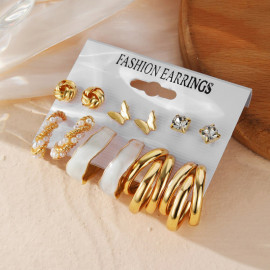 Arihant Gold Plated Gold-Toned Studs and Hoop Earrings Set of 6
