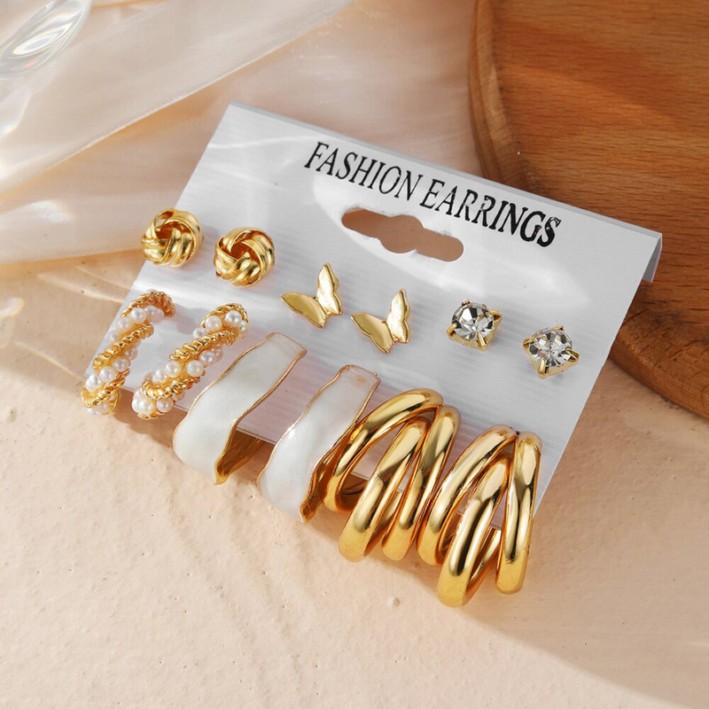 Arihant Gold Plated Gold-Toned Studs and Hoop Earrings Set of 6