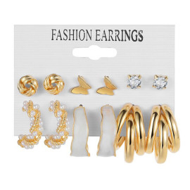 Arihant Gold Plated Gold-Toned Studs and Hoop Earrings Set of 6