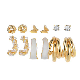 Arihant Gold Plated Gold-Toned Studs and Hoop Earrings Set of 6