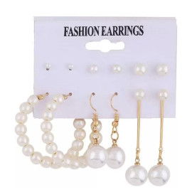 Arihant Gold Plated Gold-Toned White Studs, Hoops and Drop Earrings Set of 6