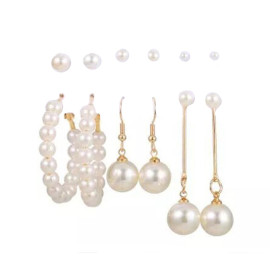 Arihant Gold Plated Gold-Toned White Studs, Hoops and Drop Earrings Set of 6