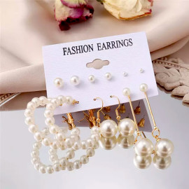 Arihant Gold Plated Gold-Toned White Studs, Hoops and Drop Earrings Set of 6