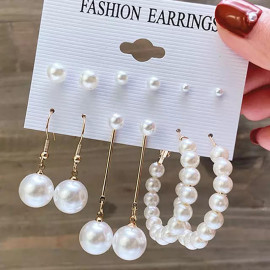 Arihant Gold Plated Gold-Toned White Studs, Hoops and Drop Earrings Set of 6