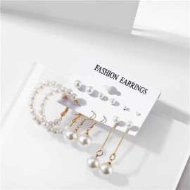 Arihant Gold Plated Gold-Toned White Studs, Hoops and Drop Earrings Set of 6