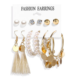 Arihant Gold Plated White Studs, Hoops and Drop Earrings Set of 6