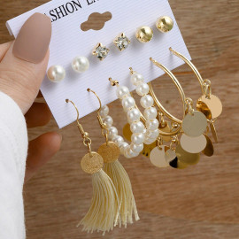 Arihant Gold Plated White Studs, Hoops and Drop Earrings Set of 6