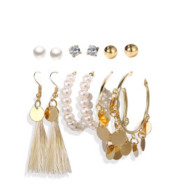 Arihant Gold Plated White Studs, Hoops and Drop Earrings Set of 6