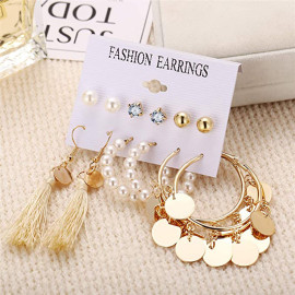 Arihant Gold Plated White Studs, Hoops and Drop Earrings Set of 6