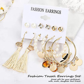 Arihant Gold Plated White Studs, Hoops and Drop Earrings Set of 6