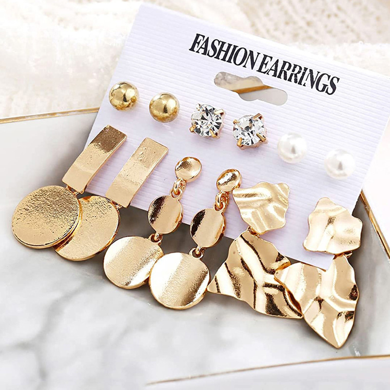 Arihant Gold Plated White Studs and Drop Earrings Set of 6