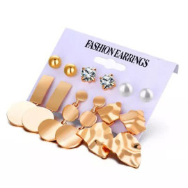 Arihant Gold Plated White Studs and Drop Earrings Set of 6