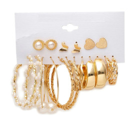 Arihant Gold Plated Contemporary Studs and Hoop Earrings Set of 9