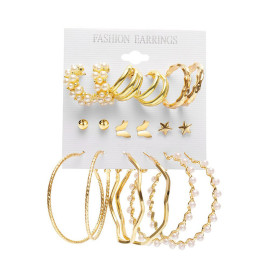 Arihant Gold Plated Contemporary Studs and Hoop Earrings Set of 9