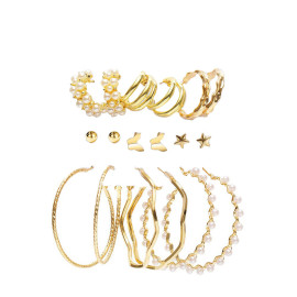 Arihant Gold Plated Contemporary Studs and Hoop Earrings Set of 9