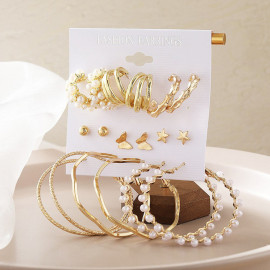 Arihant Gold Plated Contemporary Studs and Hoop Earrings Set of 9