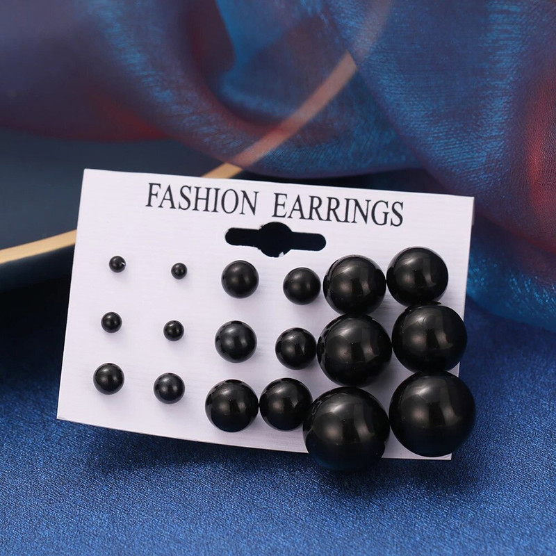 Arihant Black Silver Plated Stud Earrings Set of 9