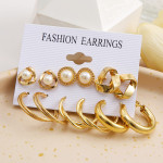 Arihant Gold Plated Contemporary Studs and Hoop Earrings Set of 6