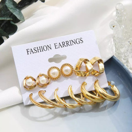 Arihant Gold Plated Contemporary Studs and Hoop Earrings Set of 6