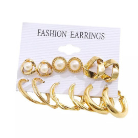 Arihant Gold Plated Contemporary Studs and Hoop Earrings Set of 6