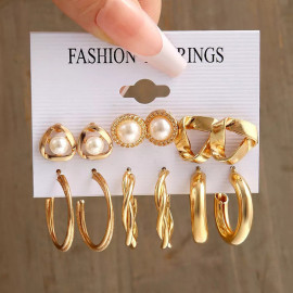 Arihant Gold Plated Contemporary Studs and Hoop Earrings Set of 6