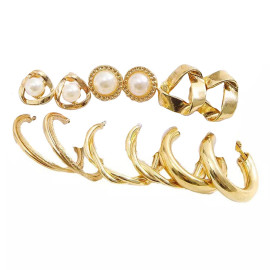 Arihant Gold Plated Contemporary Studs and Hoop Earrings Set of 6